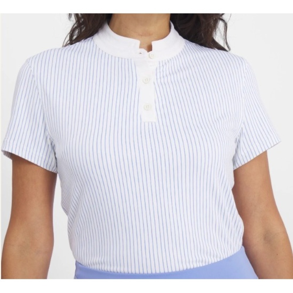 Mantra Catalyst Polo Women's- Small- Stream Blue White Striped Mantra Collar NIP